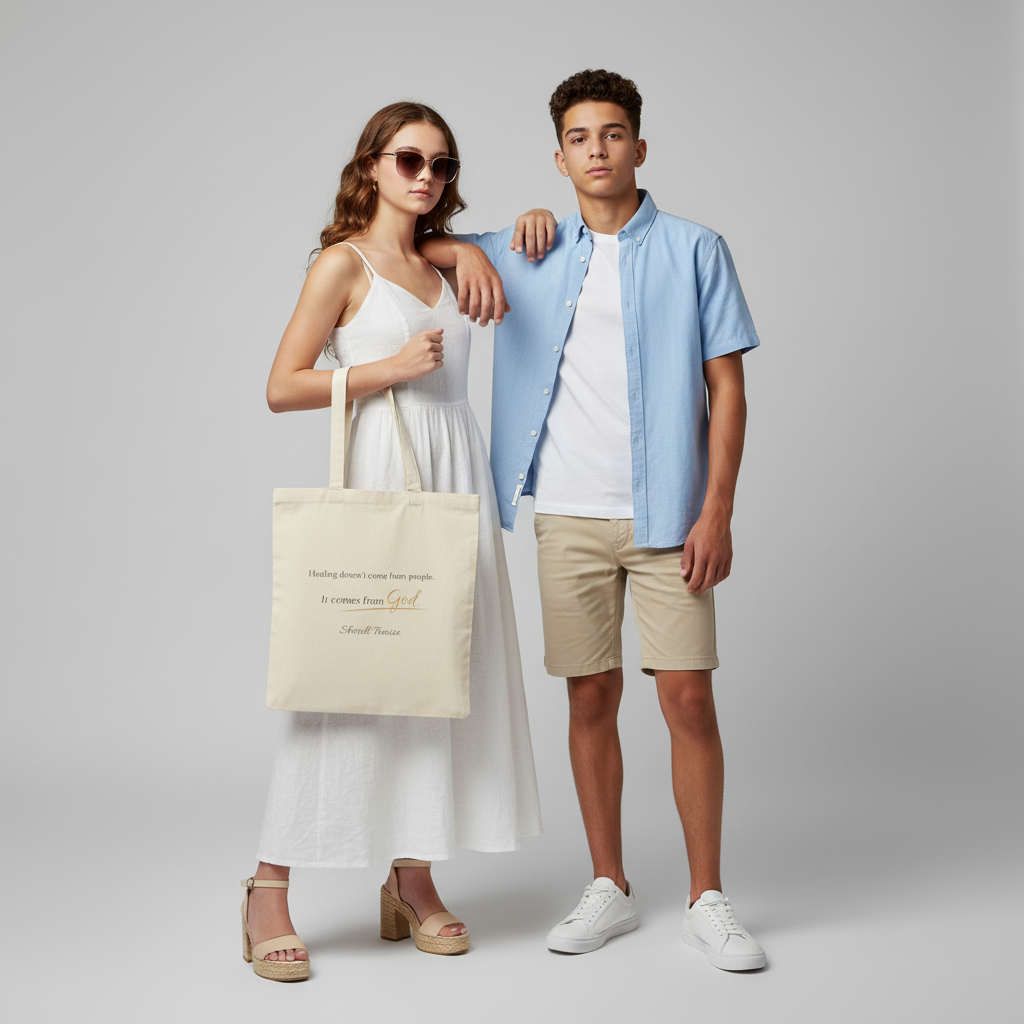 Canvas Tote Bag — "Healing Doesn't Come From People. It Comes From God" Inspirational Quote Tote