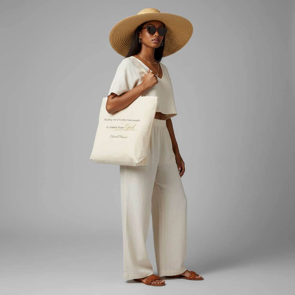 Canvas Tote Bag — "Healing Doesn't Come From People. It Comes From God" Inspirational Quote Tote